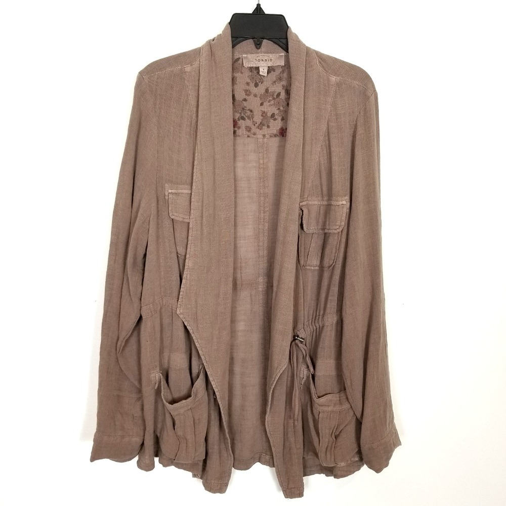 Torrid Lightweight Drape Front Anorak Jacket Women Sz 1X Light Brown Boho Pocket